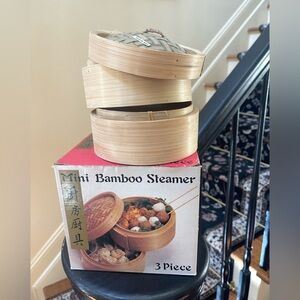 3pc Vintage Housewares The Oriental Mini Bamboo Steamer w/Box 6” NIB